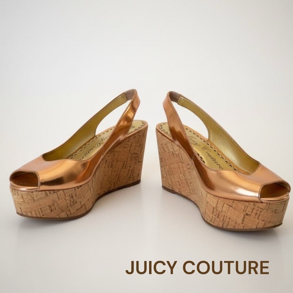 JUICY COUTURE LEATHER WEDGE PLATFORM SLING BACKS made in BRAZIL